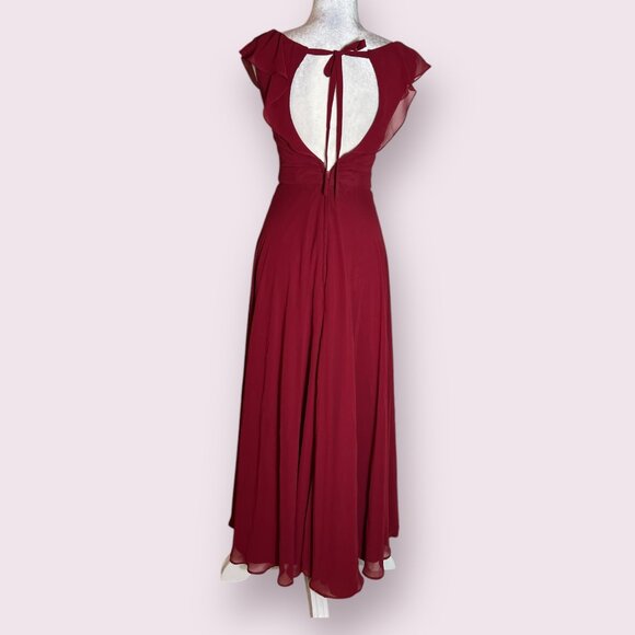 Mori Lee Madeline Gardner Women's Evening Dress Sherry Red Size 0 Ruffle Neck - Picture 3 of 10